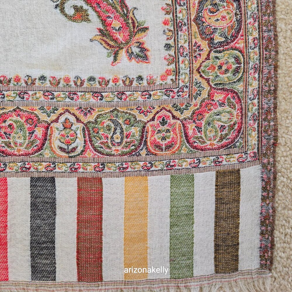 NWT Kashmir Emporio Colorful Wool Shawl Jacquard Scarf *FLAW* - Picture 3 of 16